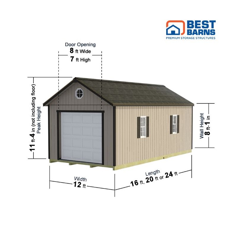 Best Barns Tailored Titan Standard 12x20 Wood Garage Kit w/ 6/12 Pitch Roof, No Doors (TTITND20)
