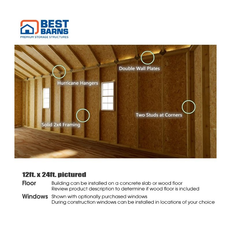 Best Barns Tailored Titan Standard 12x20 Wood Garage Kit w/ 6/12 Pitch Roof, No Doors (TTITND20)