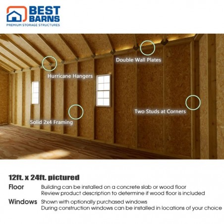 Best Barns Tailored Titan Standard 12x20 Wood Garage Kit w/ 6/12 Pitch Roof, No Doors (TTITND20)