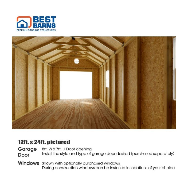 Best Barns Tailored Titan Standard 12x20 Wood Garage Kit w/ 6/12 Pitch Roof, No Doors (TTITND20)