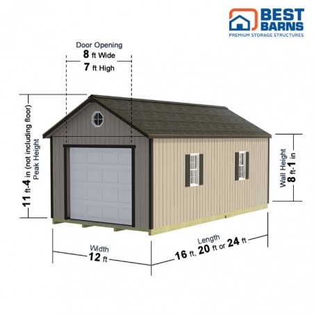 Best Barns Tailored Titan Standard 12x24 Wood Garage Kit w/ 6/12 Pitch Roof, No Doors (TTITND24)