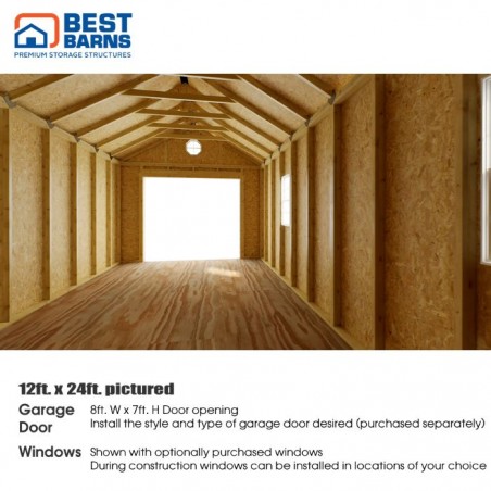 Best Barns Tailored Titan Standard 12x24 Wood Garage Kit w/ 6/12 Pitch Roof, No Doors (TTITND24)