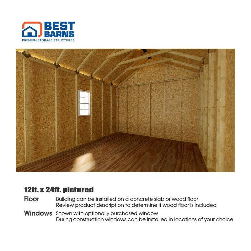 Best Barns Tailored Titan Standard 12x24 Wood Garage Kit w/ 6/12 Pitch Roof, No Doors (TTITND24)