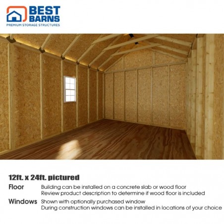 Best Barns Tailored Titan Standard 12x24 Wood Garage Kit w/ 6/12 Pitch Roof, No Doors (TTITND24)