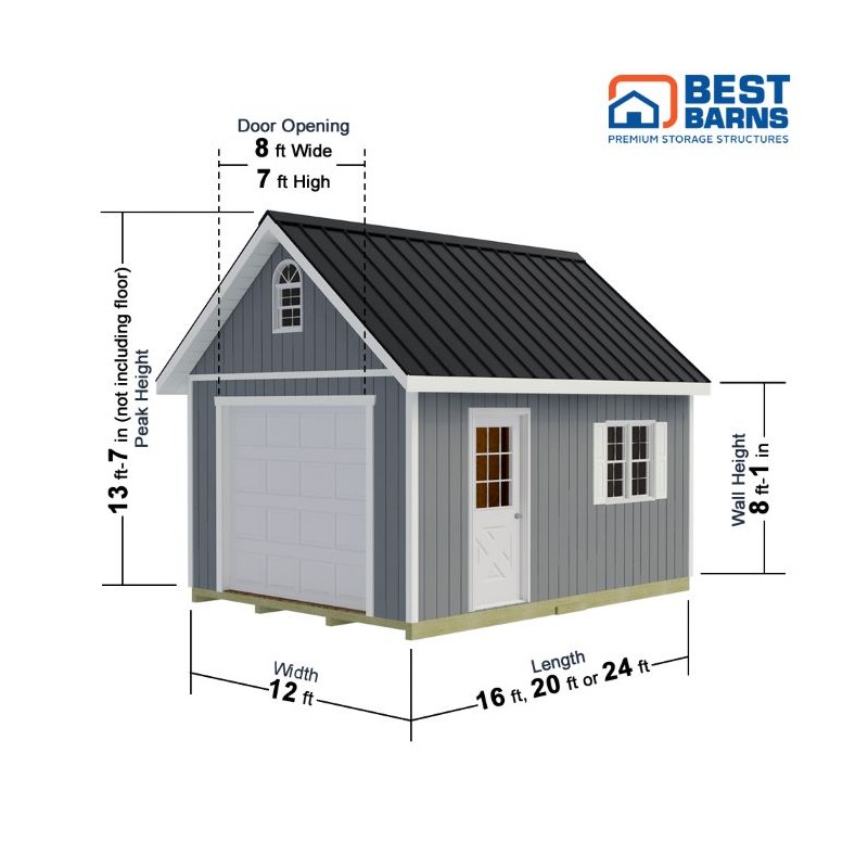 Best Barns Tailored Titan 12x16 Wood Garage Kit w/ Loft & Tall Roof (TTITND16LF)