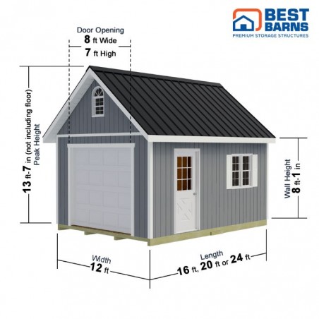 Best Barns Tailored Titan 12x16 Wood Garage Kit w/ Loft & Tall Roof (TTITND16LF)