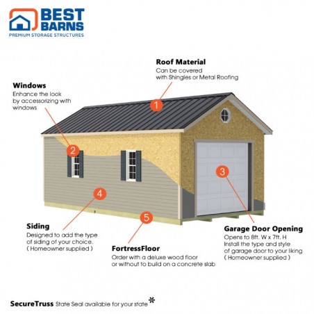 Best Barns Tailored Titan 12x16 Wood Garage Kit - Prep for Vinyl (TTITND16VL)