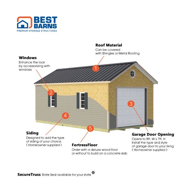 Best Barns Tailored Titan 12x20 Wood Garage Kit - Prep for Vinyl - (TTITND20VL)