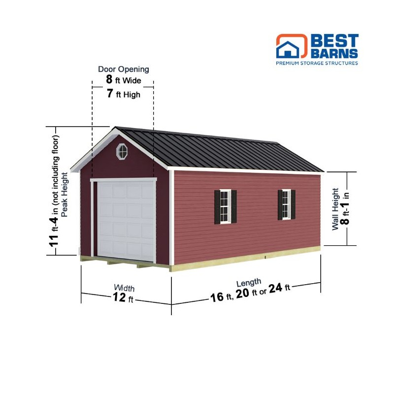 Best Barns Tailored Titan 12x20 Wood Garage Kit - Prep for Vinyl - (TTITND20VL)