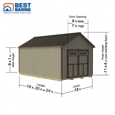 Best Barns Tailored Titan 12x20 Wood Garage Kit w/ Transom Doors - ( TTITTD20 )