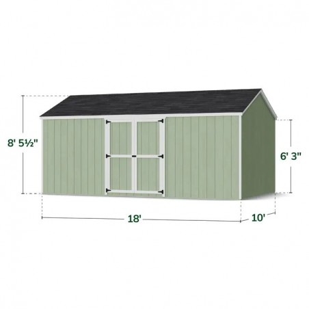 Little Cottage Co. 10x18 Value Gable Wood Storage Shed Kit with Side Entry - (10x18 VGS-SE-PC)