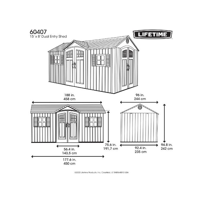 Lifetime Dual Entry 15x8 Outdoor Storage Shed - Gray Matters (60407)