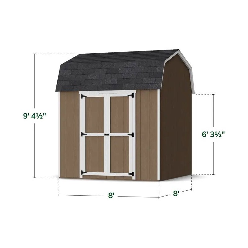 Little Cottage Co. 8x8 Value Gambrel Wood Barn Kit with 6' Sidewalls & Side Entry - (8x8 VGB-6-SE-PC)