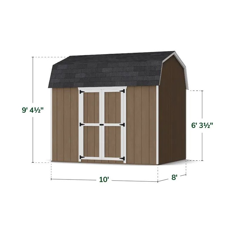 Little Cottage Co. 8x10 Value Gambrel Wood Barn Kit with 6' Sidewalls & Side Entry - (8x10 VGB-6-SE-PC)
