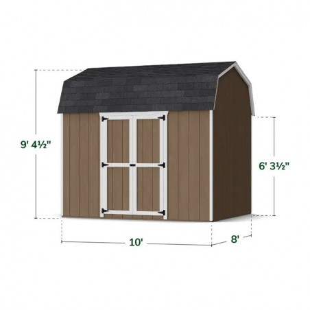 Little Cottage Co. 8x10 Value Gambrel Wood Barn Kit with 6' Sidewalls & Side Entry - (8x10 VGB-6-SE-PC)