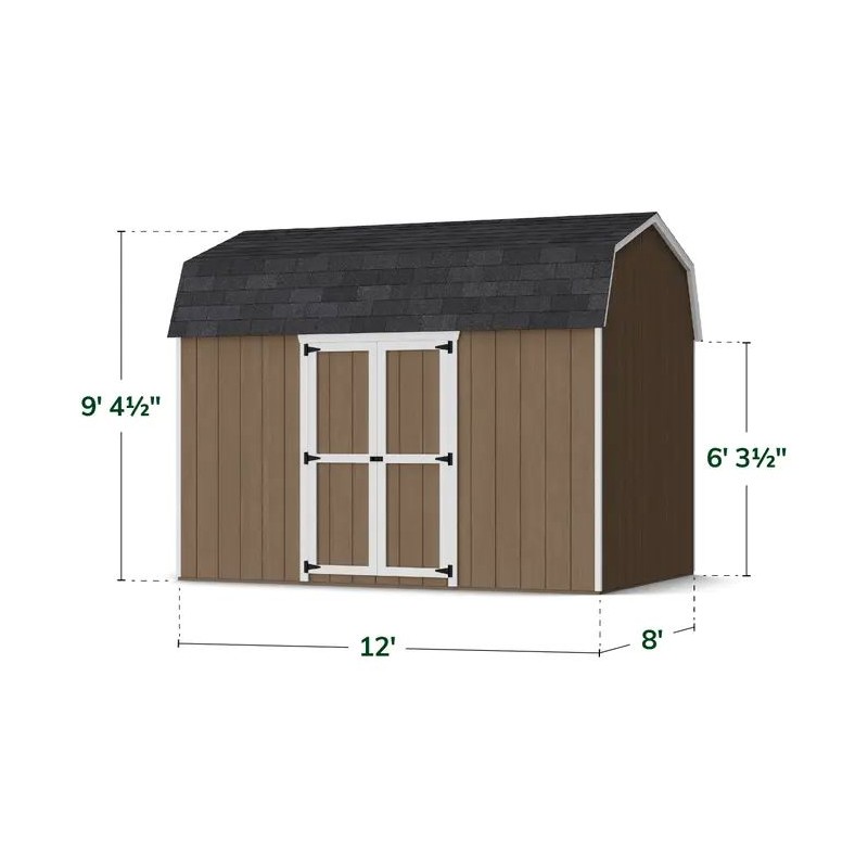 Little Cottage Co. 8x12 Value Gambrel Wood Barn Kit with 6' Sidewalls & Side Entry - (8x12 VGB-6-SE-PC)