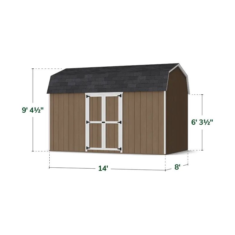 Little Cottage Co. 8x14 Value Gambrel Wood Barn Kit with 6' Sidewalls & Side Entry - (8x14 VGB-6-SE-PC)