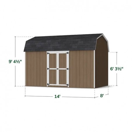 Little Cottage Co. 8x14 Value Gambrel Wood Barn Kit with 6' Sidewalls & Side Entry - (8x14 VGB-6-SE-PC)