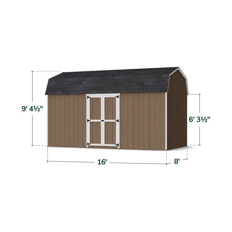 Little Cottage Co. 8x16 Value Gambrel Wood Barn Kit with 6' Sidewalls & Side Entry - (8x16 VGB-6-SE-PC)