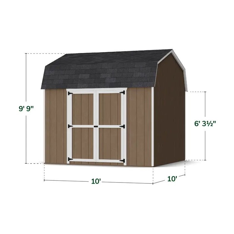 Little Cottage Co. 10x10 Value Gambrel Wood Barn Kit with 6' Sidewalls & Side Entry - (10x10 VGB-6-SE-PC)