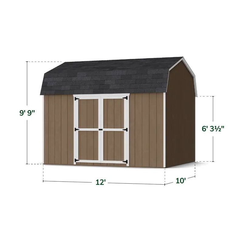 Little Cottage Co. 10x12 Value Gambrel Wood Barn Kit with 6' Sidewalls & Side Entry - (10x12 VGB-6-SE-PC)