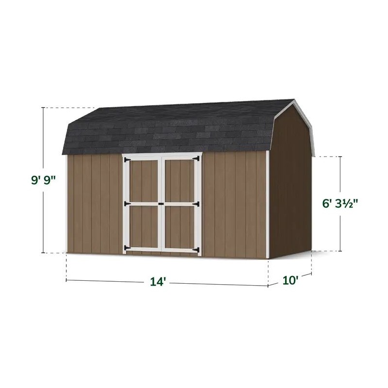 Little Cottage Co. 10x14 Value Gambrel Wood Barn Kit with 6' Sidewalls & Side Entry - (10x14 VGB-6-SE-PC)