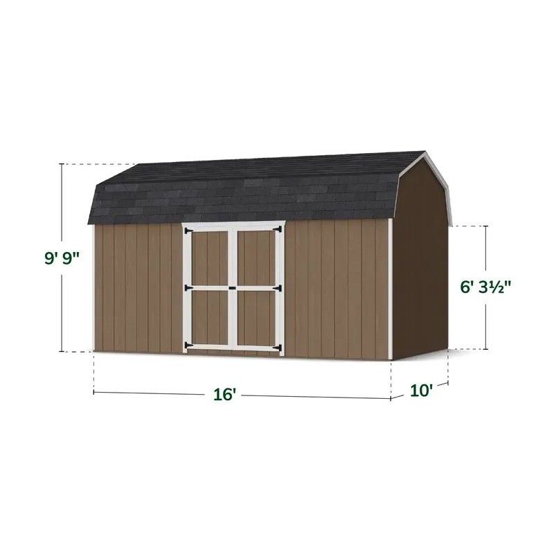 Little Cottage Co. 10x16 Value Gambrel Wood Barn Kit with 6' Sidewalls & Side Entry - (10x16 VGB-6-SE-PC)