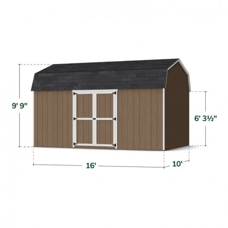 Little Cottage Co. 10x16 Value Gambrel Wood Barn Kit with 6' Sidewalls & Side Entry - (10x16 VGB-6-SE-PC)
