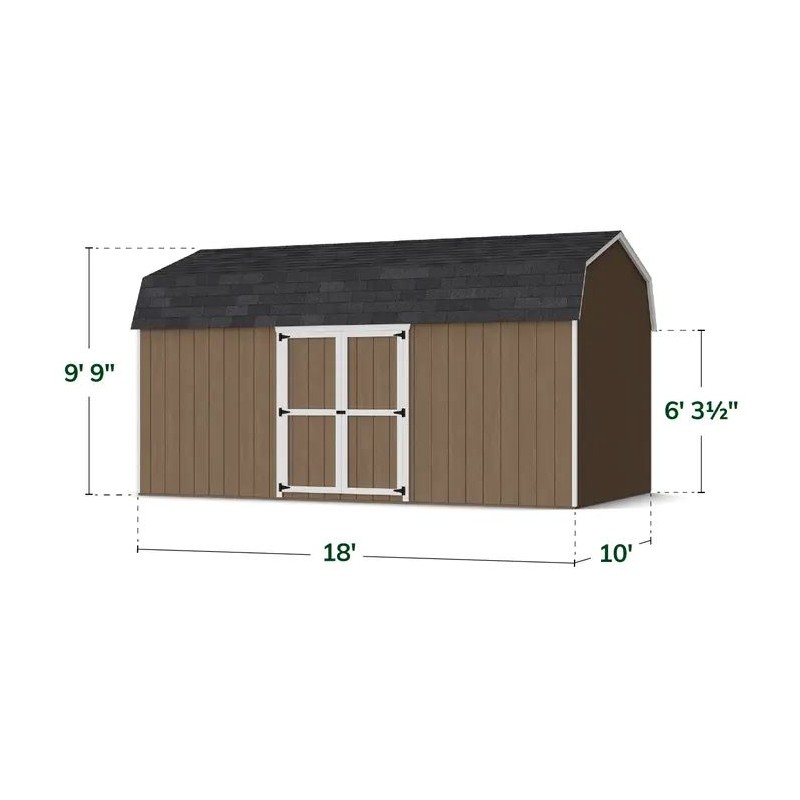 Little Cottage Co. 10x18 Value Gambrel Wood Barn Kit with 6' Sidewalls & Side Entry - (10x18 VGB-6-SE-PC)