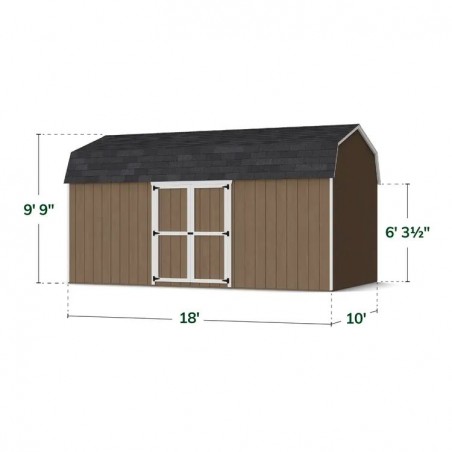 Little Cottage Co. 10x18 Value Gambrel Wood Barn Kit with 6' Sidewalls & Side Entry - (10x18 VGB-6-SE-PC)