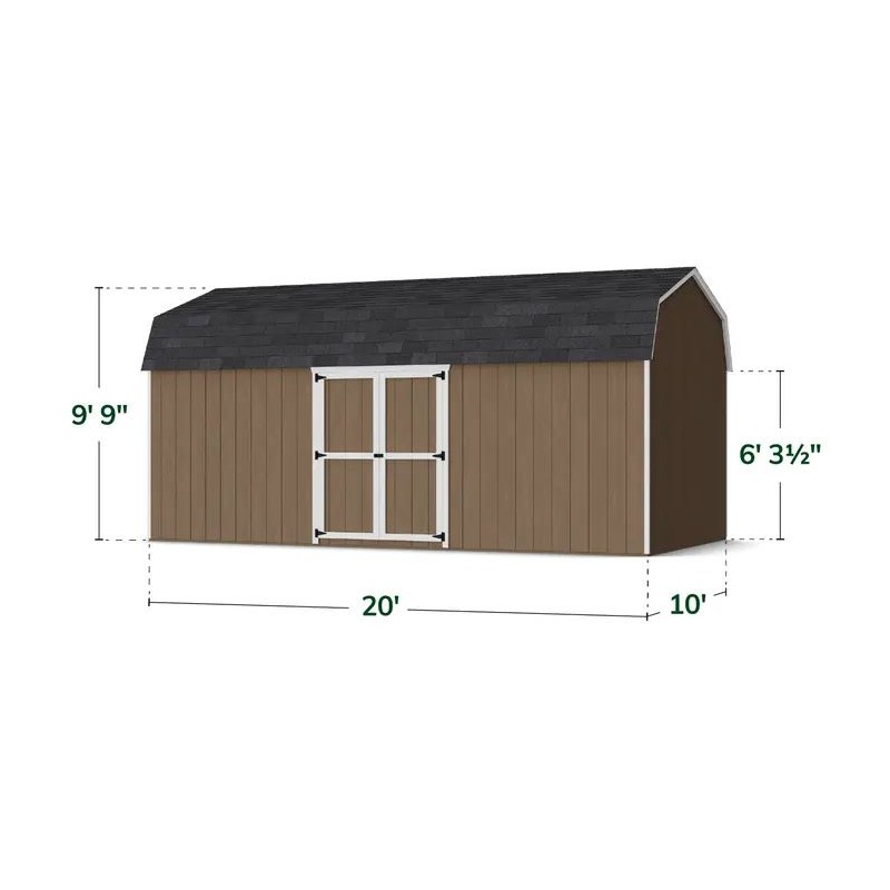 Little Cottage Co. 10x20 Value Gambrel Wood Barn Kit with 6' Sidewalls & Side Entry - (10x20 VGB-6-SE-PC)