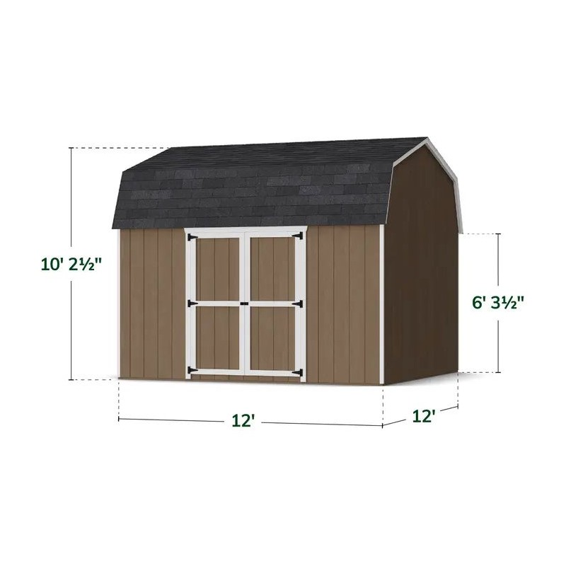 Little Cottage Co. 12x12 Value Gambrel Wood Barn Kit with 6' Sidewalls & Side Entry - (12x12 VGB-6-SE-PC)