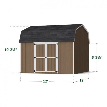 Little Cottage Co. 12x12 Value Gambrel Wood Barn Kit with 6' Sidewalls & Side Entry - (12x12 VGB-6-SE-PC)