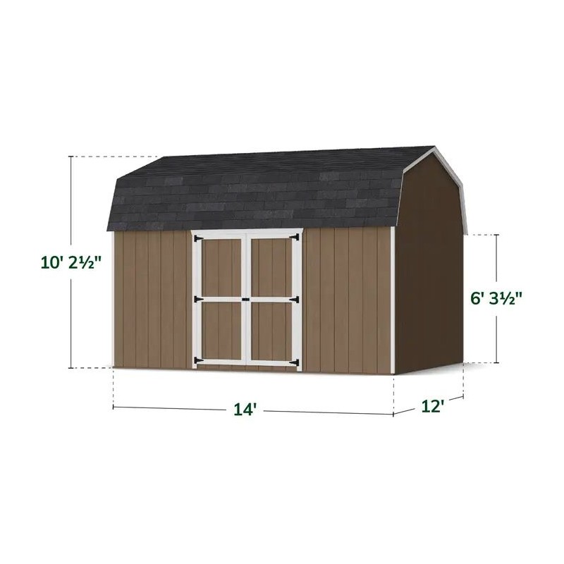 Little Cottage Co. 12x14 Value Gambrel Wood Barn Kit with 6' Sidewalls & Side Entry - (12x14 VGB-6-SE-PC)