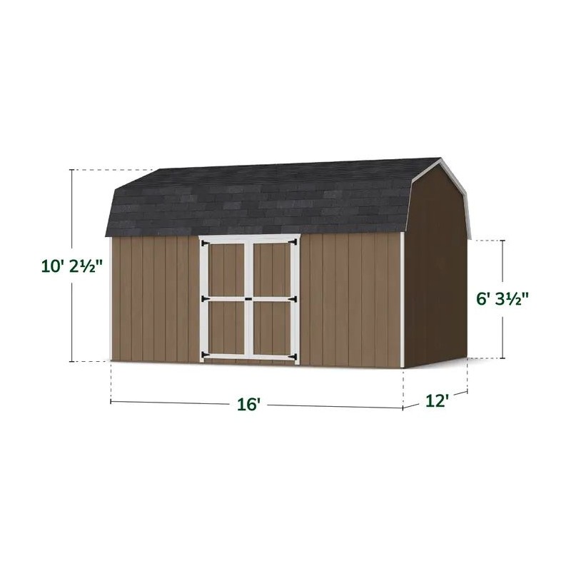 Little Cottage Co. 12x16 Value Gambrel Wood Barn Kit with 6' Sidewalls & Side Entry - (12x16 VGB-6-SE-PC)