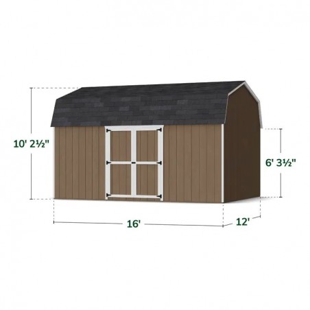 Little Cottage Co. 12x16 Value Gambrel Wood Barn Kit with 6' Sidewalls & Side Entry - (12x16 VGB-6-SE-PC)