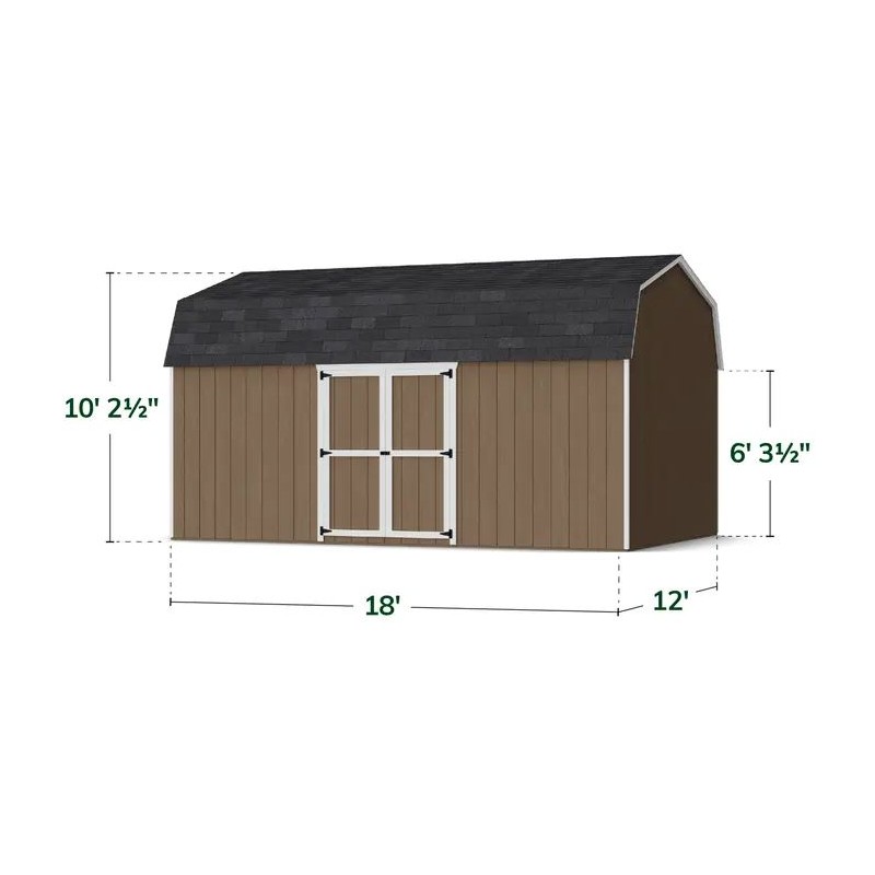 Little Cottage Co. 12x18 Value Gambrel Wood Barn Kit with 6' Sidewalls & Side Entry - (12x18 VGB-6-SE-PC)