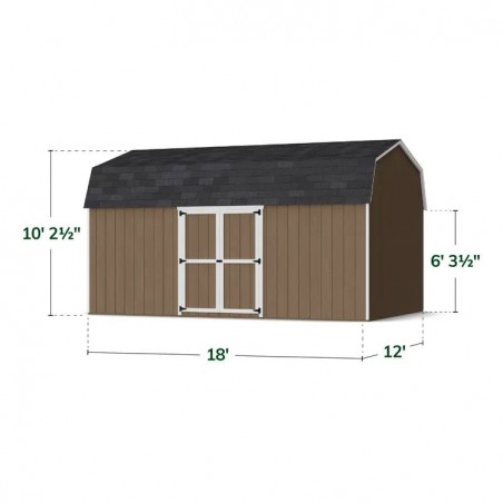 Little Cottage Co. 12x18 Value Gambrel Wood Barn Kit with 6' Sidewalls & Side Entry - (12x18 VGB-6-SE-PC)