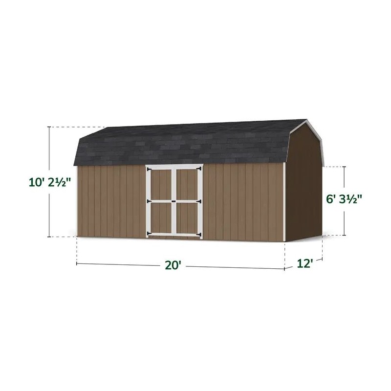 Little Cottage Co. 12x20 Value Gambrel Wood Barn Kit with 6' Sidewalls & Side Entry - (12x20 VGB-6-SE-PC)