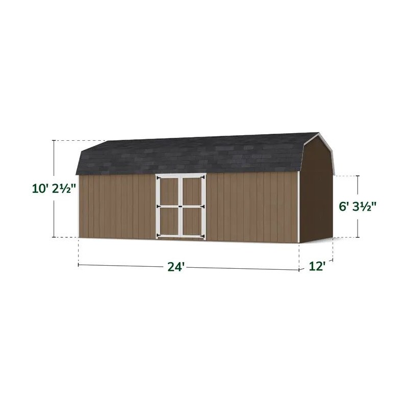 Little Cottage Co. 12x24 Value Gambrel Wood Barn Kit with 6' Sidewalls & Side Entry - (12x24 VGB-6-SE-PC)