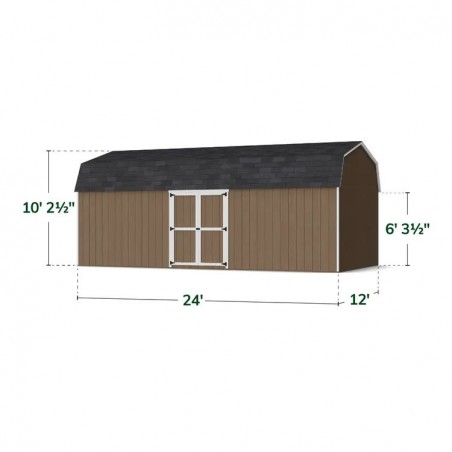 Little Cottage Co. 12x24 Value Gambrel Wood Barn Kit with 6' Sidewalls & Side Entry - (12x24 VGB-6-SE-PC)