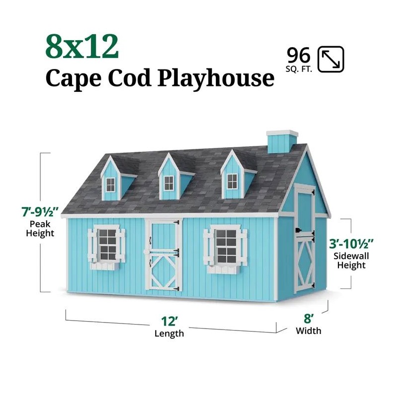 Little Cottage Co. 8x12 Cape Cod Panelized Wood Playhouse Kit - (8x12 CCP-PNK)
