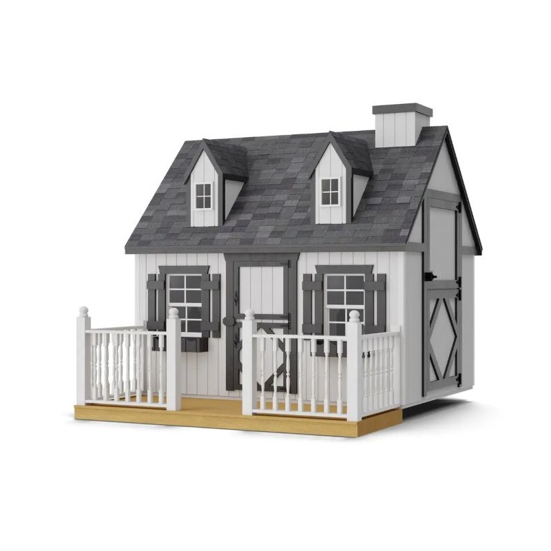 Little Cottage Co. 6x8 Cape Cod Panelized Wood Playhouse Kit with Deck & Rail - (6x8 CCP-PNK-DR)