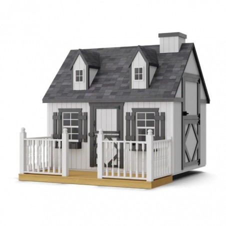 Little Cottage Co. 6x8 Cape Cod Panelized Wood Playhouse Kit with Deck & Rail - (6x8 CCP-PNK-DR)