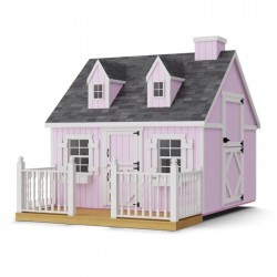 Little Cottage Co. 8x8 Cape Cod Panelized Wood Playhouse Kit with Deck & Rail - (8x8 CCP-PNK-DR)