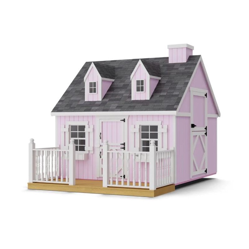 Little Cottage Co. 8x8 Cape Cod Panelized Wood Playhouse Kit with Deck & Rail - (8x8 CCP-PNK-DR)
