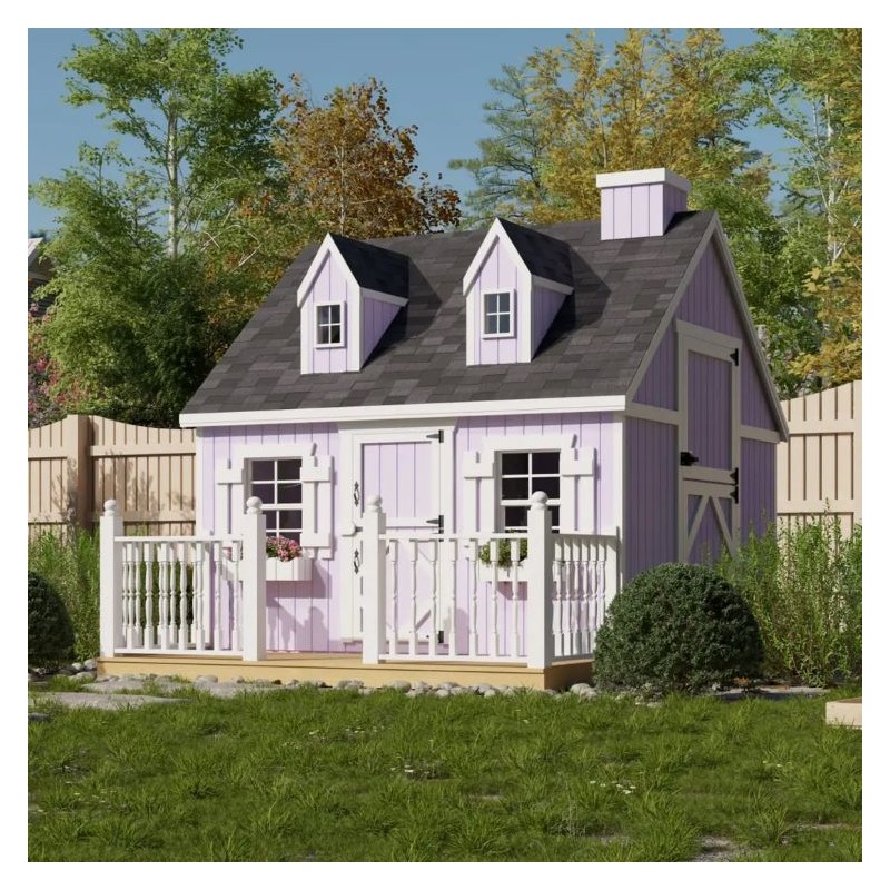 Little Cottage Co. 8x8 Cape Cod Panelized Wood Playhouse Kit with Deck & Rail - (8x8 CCP-PNK-DR)