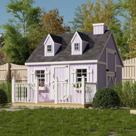Little Cottage Co. 8x8 Cape Cod Panelized Wood Playhouse Kit with Deck & Rail - (8x8 CCP-PNK-DR)
