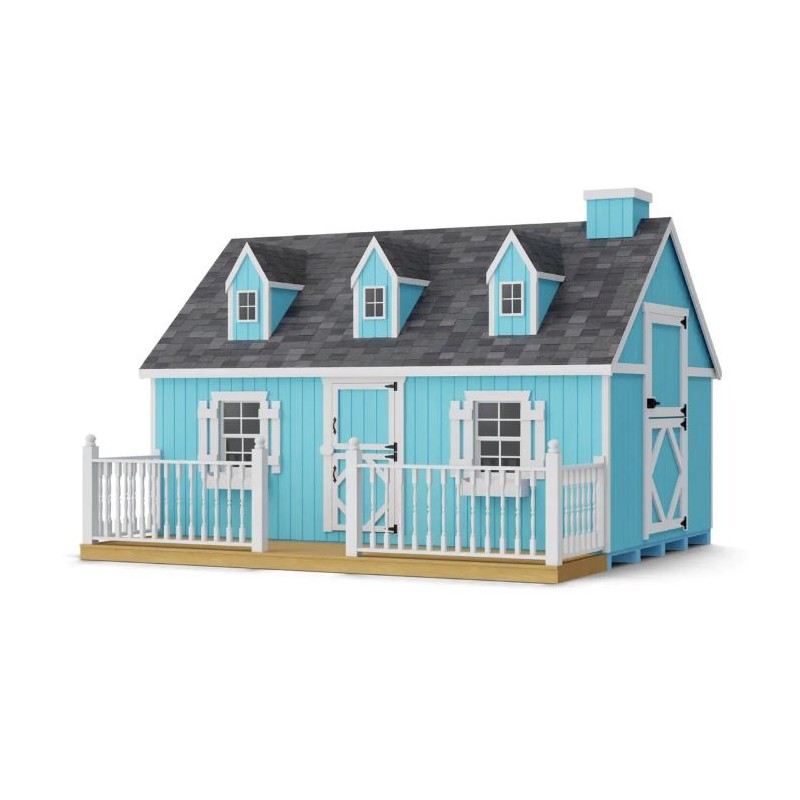 Little Cottage Co. 8x12 Cape Cod Panelized Wood Playhouse Kit with Deck & Rail - (8x12 CCP-PNK-DR)