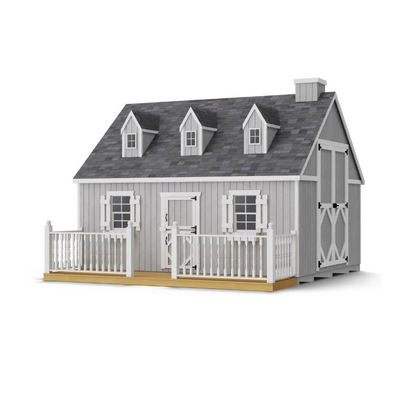 Little Cottage Co. 10x12 Cape Cod Panelized Wood Playhouse Kit with Deck & Rail - (10x12 CCP-PNK-DR)